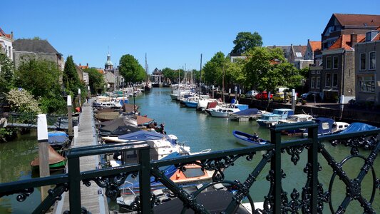 Port boats cityscape