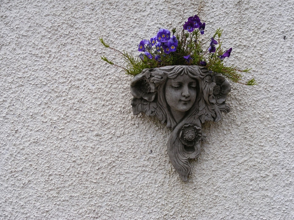 Flowers mauve gray wall