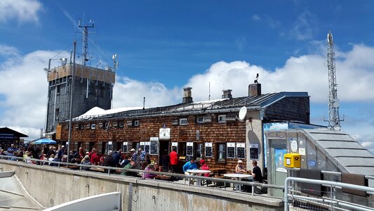 Mountain hut summit zugspitze massif photo