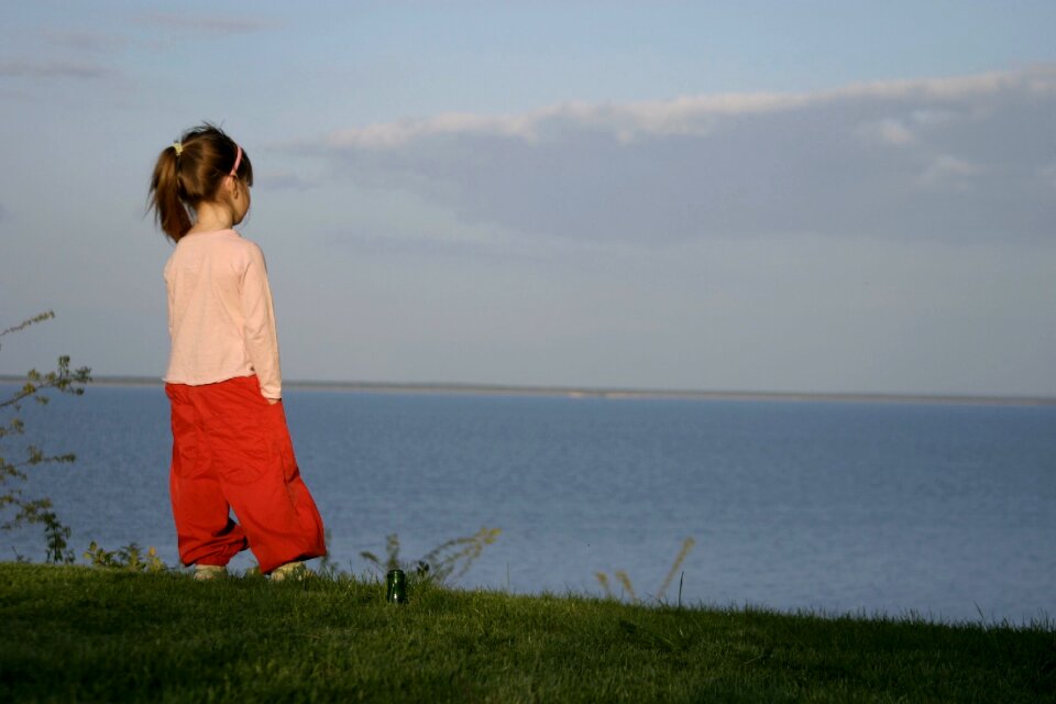 Children dawn sea sky