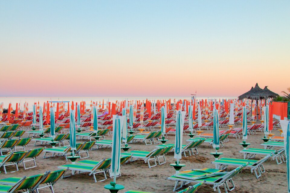 Umbrellas sunset sea