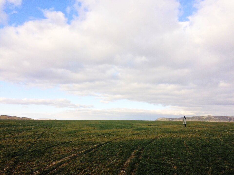 Green landscape person
