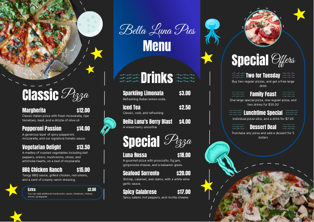 Menu pizzeria