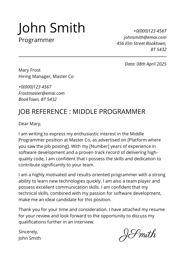 Cover letter classic