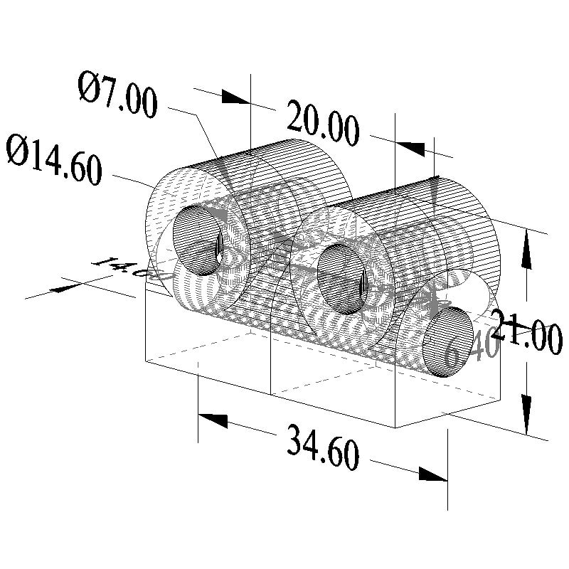 6mm, 1/4" 2-Axis Dual Block - 20mm