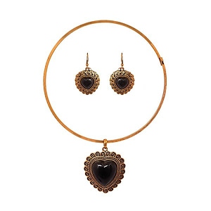 Burning Golden Heart Choker Necklace With Earrings