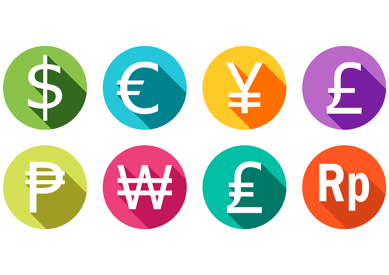 USD, Yen, Euro, Ruble, GBP Currency Stickers