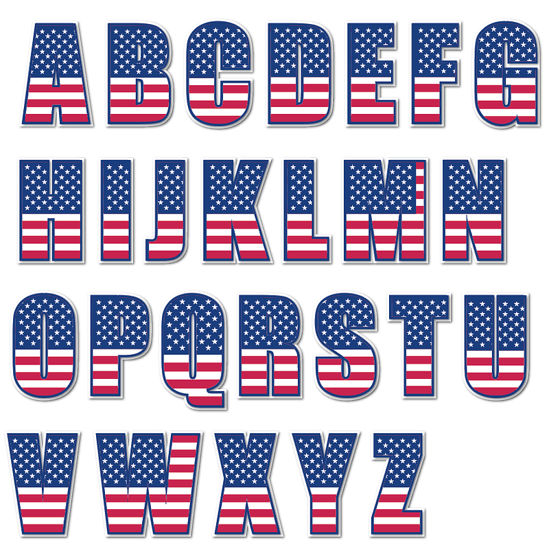 USA Flag Alphabet Letters Stickers