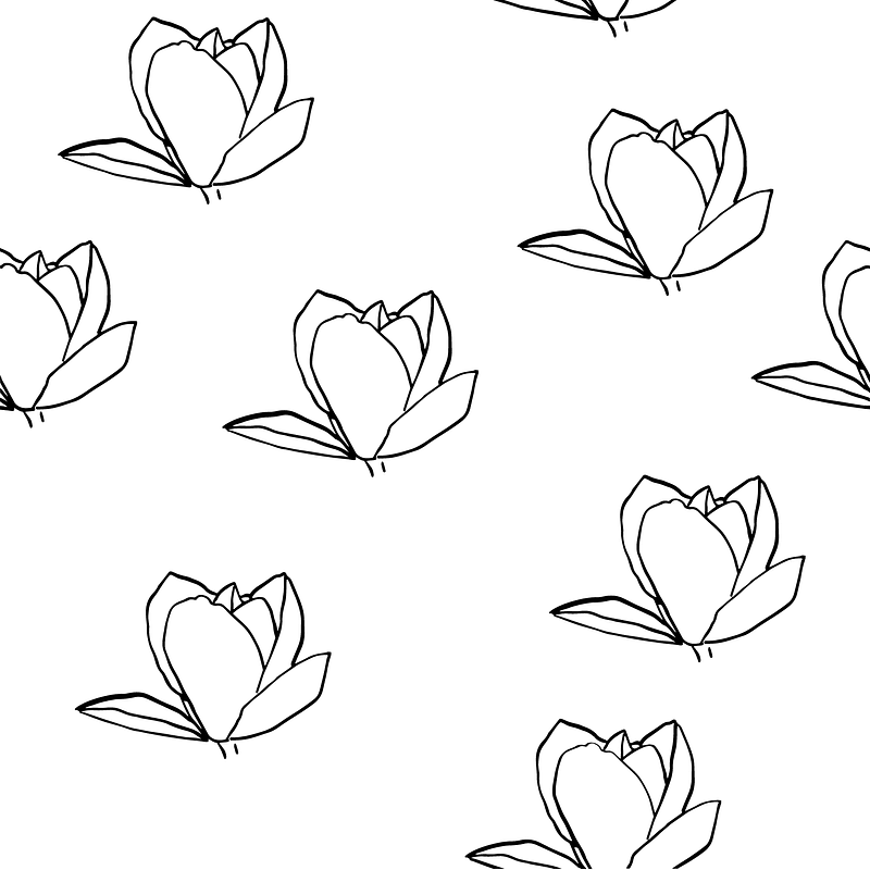 Magnolia Black and White Seamless Pattern