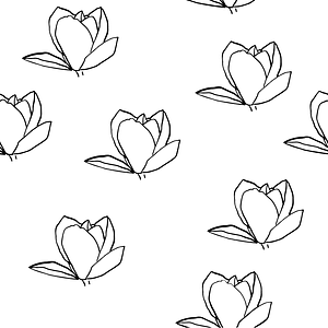 Magnolia Black and White Seamless Pattern