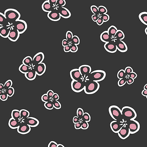 Black Background Seamless Pattern with Flowers