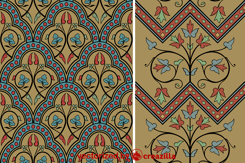 Patterns upon gold grounds for pillar decorations