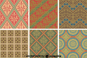 Diaper patterns in gold on rich coloured grounds