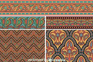 Diaper patterns and borders in rich colours upon gold grounds