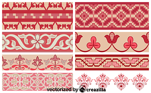 Patterns with central motif and floral border in shades of pink. Sampler (Austria). 1901
