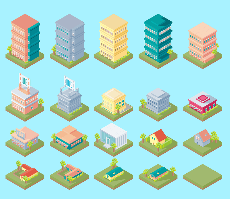 Isometric buildings and houses