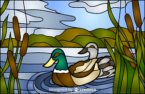 Mullard Ducks Stained Glass Style Illustration