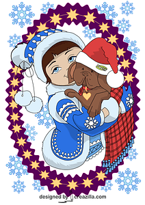 Girl and Puppy in Winter Card