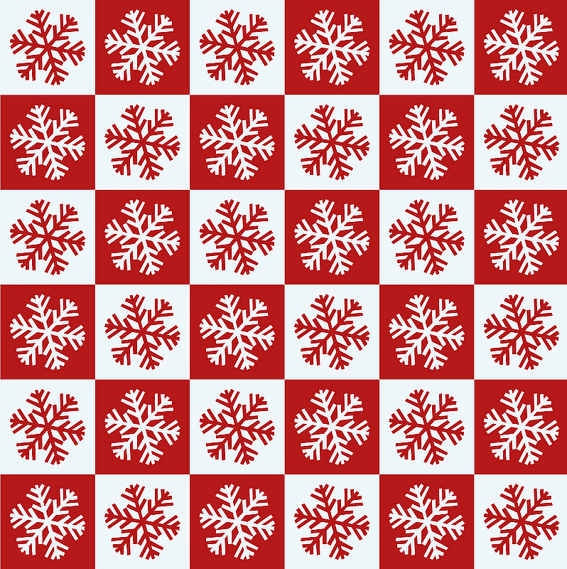 Snowflakes in Red and White Squares Seamless Pattern