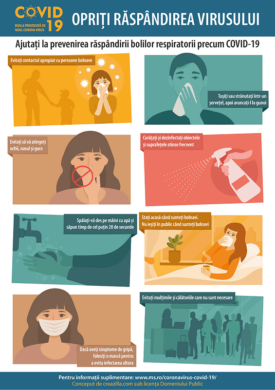 Afiș despre prevenirea infectării cu noul corona virus COVID-19 (Romanian)