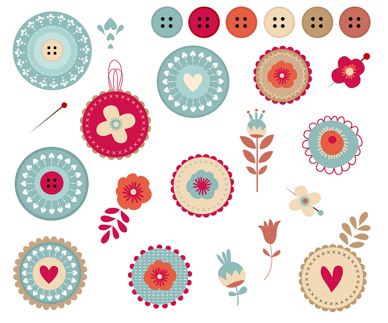 Floral Lace Tags and Budges with Buttons Set