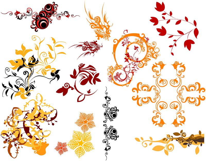 Set of Decorative Swirl Flower Patterns