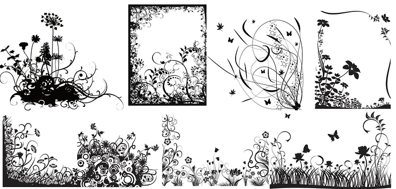 Set of Black and White Swirl Flowers