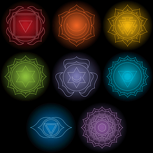 Set of Chakra Symbol Designs for Black T-Shirts