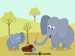 Elephants planting a tree