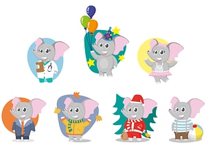 Conjunto de personajes de elefante