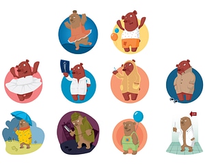 Set of Bear Characters