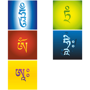 Tibetan Letters Syllables ah, hri, om, tram, hum