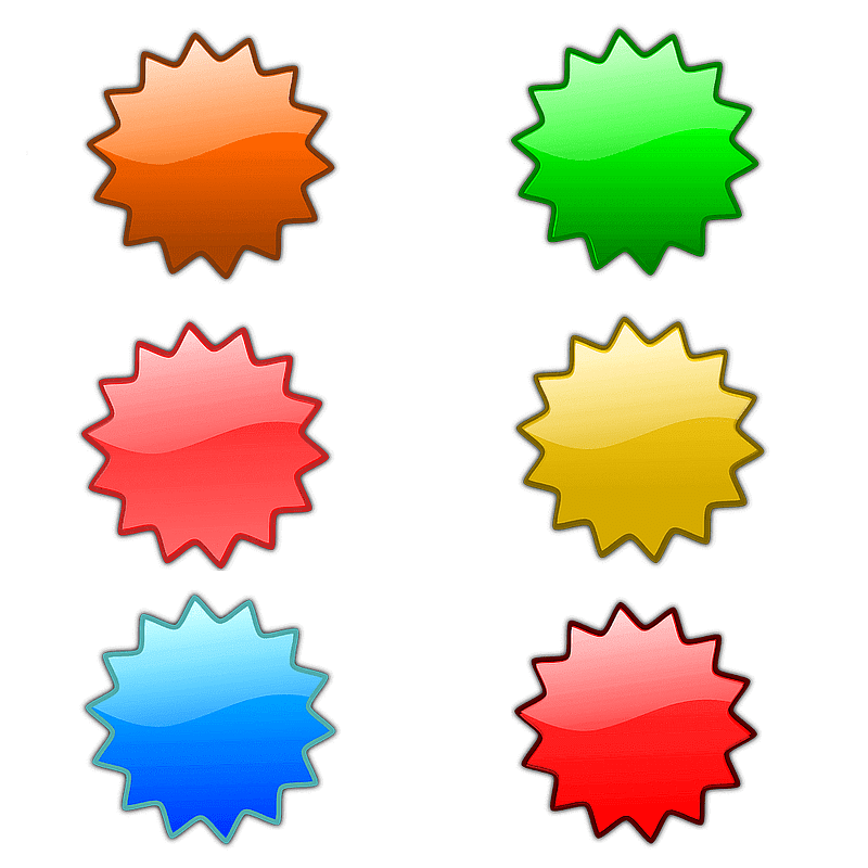 Set of Orange, Red, Green and Yellow Labels