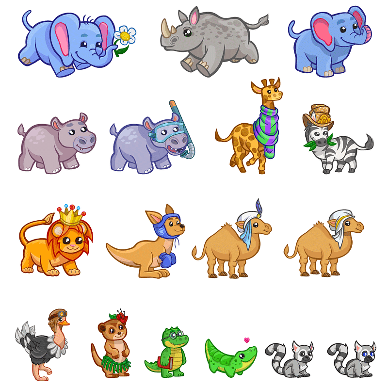 Set of Cute Safari Animals