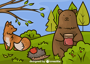 Autumn bear and fox