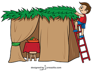 Boy Biulds a Sukkah for Sukkot