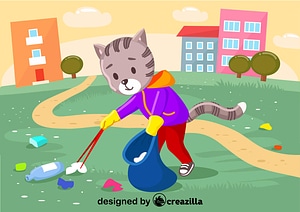 Cat cleanup the garbage