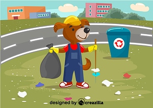 Dog cleanup the garbage