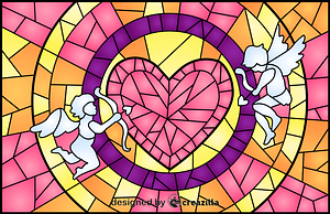 Cupids And Heart Stained Glass Style Illustration