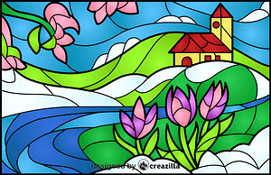 Spring Scene Stained Glass Style Illustration