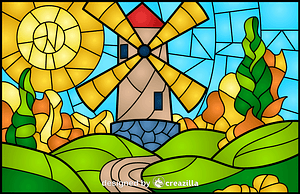 Windmill Stained Glass Style Illustration