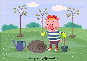 Pig plant the tree