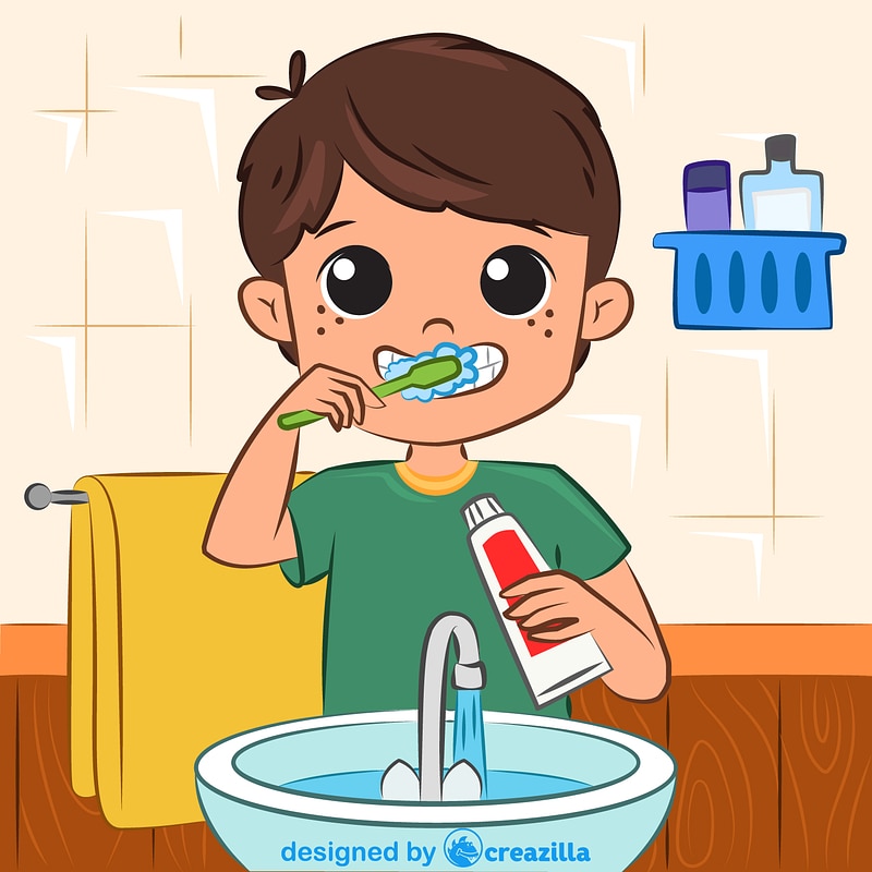 Child brushes his teeth