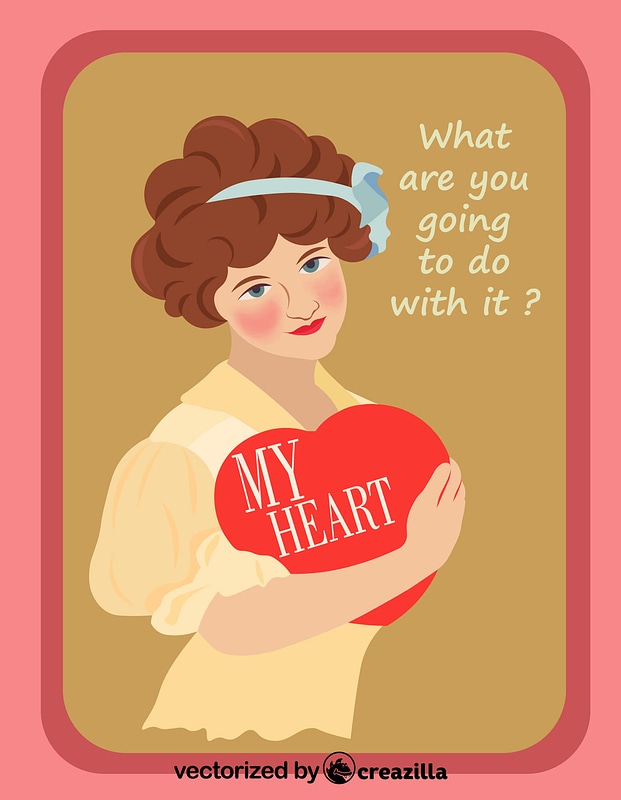 Valentine Vintage Card - Girl with Love Heart Box