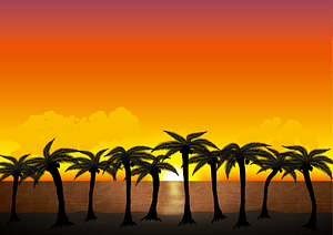 Sunset Sea Palm Trees
