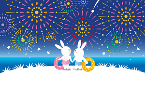 Fireworks Rabbits Couple