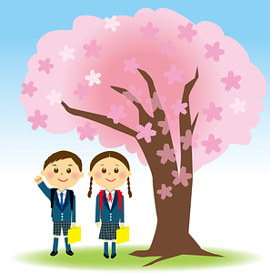 Schoolchildren Cherry Blossoms