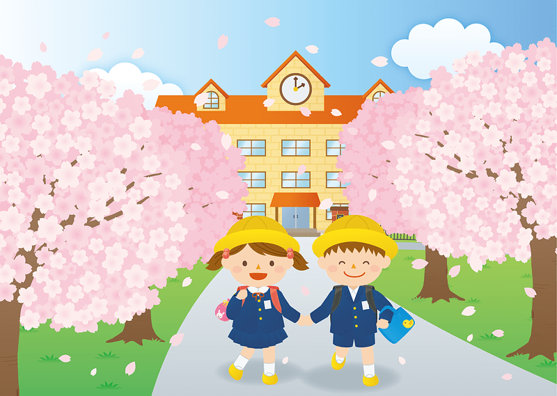 Schoolchildren Cherry Blossoms