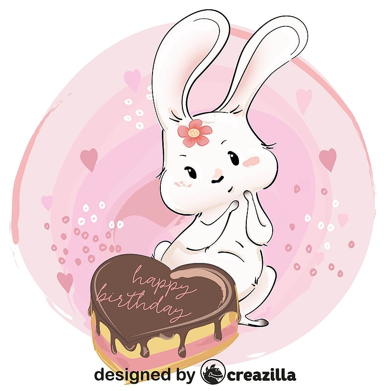 Cute bunny with her birthday cake