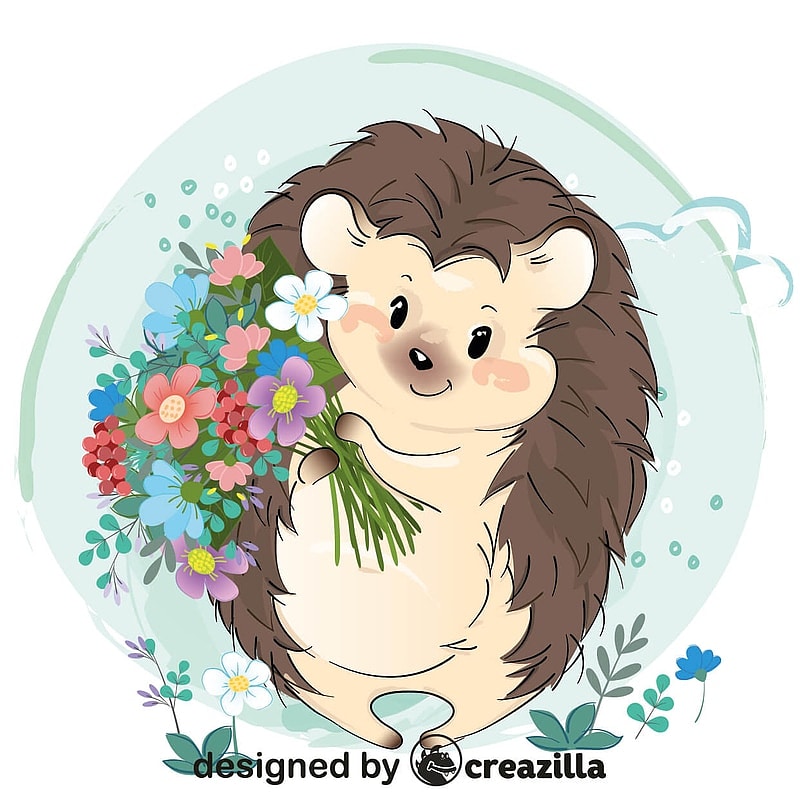 Cute hedgehog with flowers